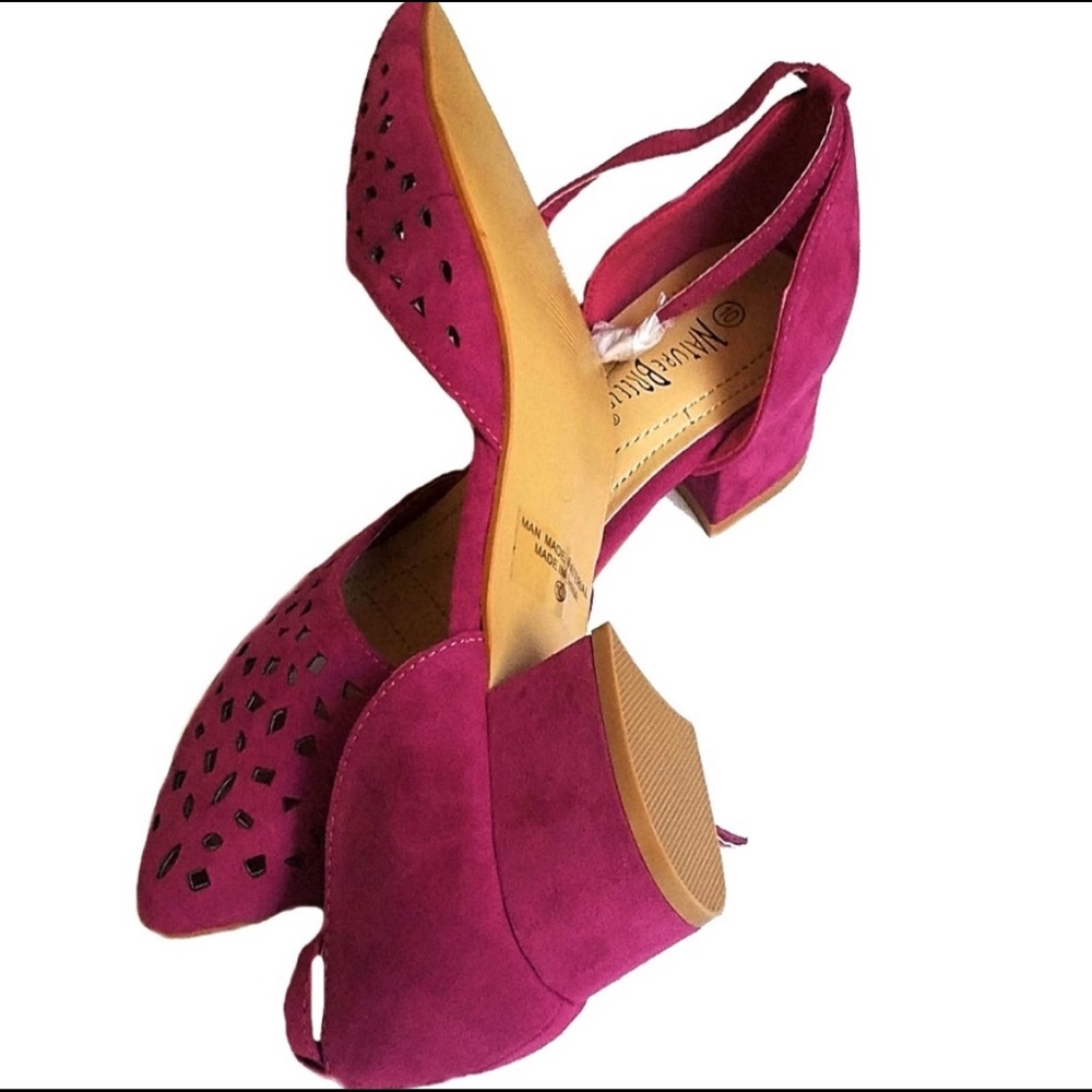 🆑 Fuchsia Faux Suede D’Orsay Low Heeled Pumps NIB - Picture 8 of 10